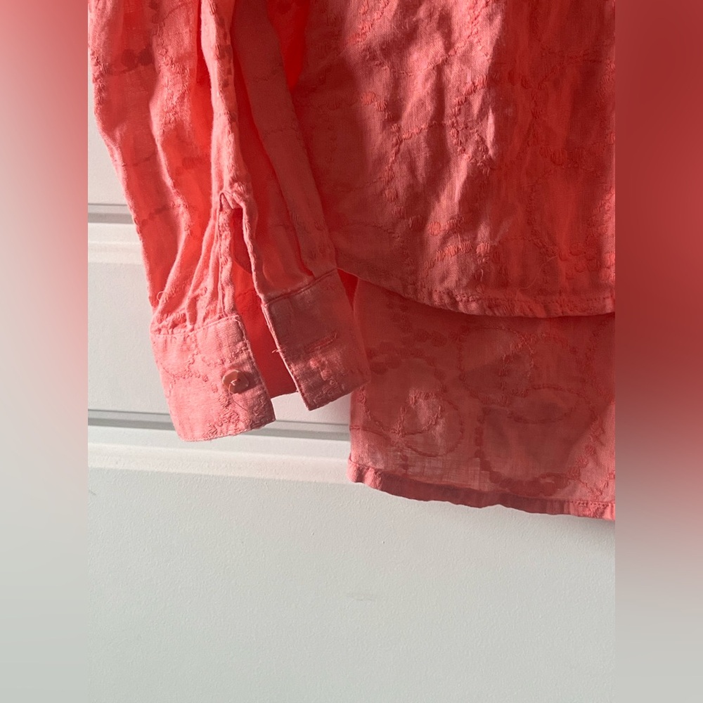 NWOT Dana Buchman Linen Coral Button-Down Shirt W/Embroidery. Size 6/S. - Picture 10 of 15